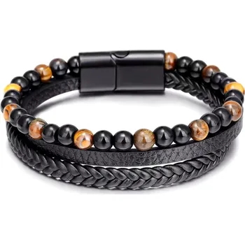 Náramek Woodrow Náramek vícevrstvý černý 3Rows tygří oko 2707