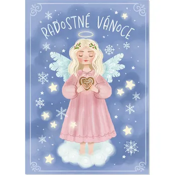 Party dekorace Vánoční hrací přání - Andílek s perníkovým srdcem