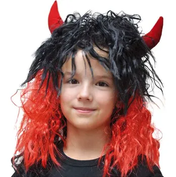 Karnevalová maska Poprokan Čertovská paruka s rohy dlouhá