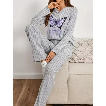 Dámské pyžamo Dámské šedé pyžamo s motýlem Barva: Šedá, Velikostní tabulka: M