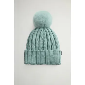 Klobouk ČEPICE WOOLRICH BEANIE CASHMERE POM POM CHINOIS GREEN