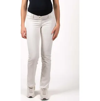 Těhotenská móda Těhotenské kalhoty Underbump – bílé ecru, bez břišního pasu Velikost: 26