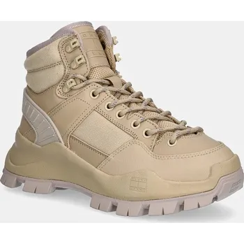 Dámské kozačky Nízké kozačky Tommy Jeans TJW FEMININE HYBRID BOOT béžová barva, na plochém podpatku, EN0EN02553 08X, EUR 37