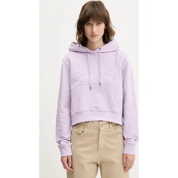 Dámská mikina Bavlněná mikina Guess Jeans dámská, fialová barva, s kapucí, s aplikací, W5GQ22 K68I4 W5GQ22.K68I4 04X, vel. XL