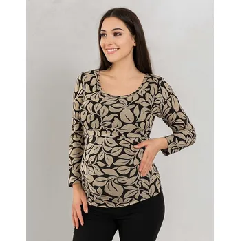 Těhotenské a kojicí tričko 3v1 - béžové melange s černým vzorem Velikost: M