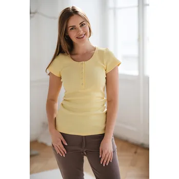 Těhotenské a kojicí tričko Tummy – světle žluté, krátký rukáv, žebrovaná bavlna Velikost: M