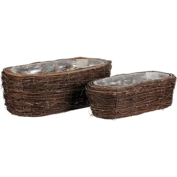 Nákupní košík Autronic Obal na květiny - révové proutí, truhlík, hnědý, cena za sadu 2 ks, sada 2 ks