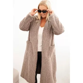 Dámský kabát Kesi Włoski Dámský kabát Plus Size z viskózy bez zapínání s kapsami fango Kesi Włoski černá | bílá | hnědá 3440238