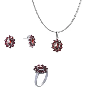 Souprava šperků Stříbrný set šperků 348 s českým granátem, rhodiovaný - ovál Velikost: 51, Zapínání: puzeta, Délka řetízku: 55 cm