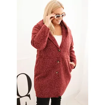 Dámský kabát Kesi Włoski Dámský kabát Plus Size s kapucí a kapsami bordový Kesi Włoski bílá | tmavě červená 3441856