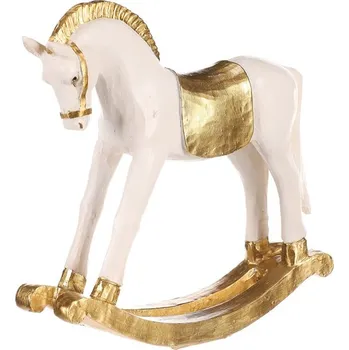 Vánoční dekorace Autronic Koník houpací - soška z polyresinu, velká, barva bílo-zlatá, sada 2 ks