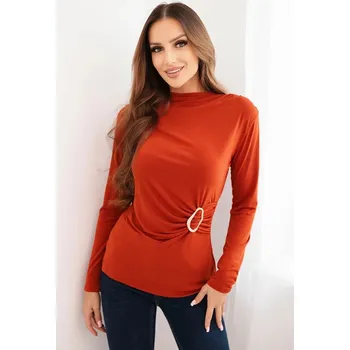 Dámská halenka Dámská blůza z viskózy s nařasením a ozdobnou sponou ruda UNI