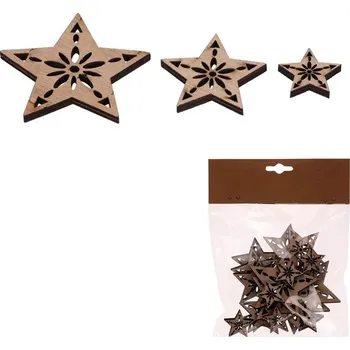 Vánoční dekorace Autronic Hvězda - dřevo, mix 3 vel., přírodní b., cena za balení (18 ks), sada 5 ks