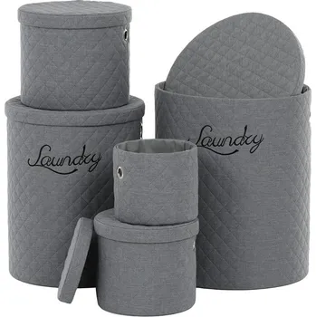 Autronic Koš prádelní - látka, kulatý, šedý, cena za sadu 5 ks