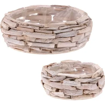 Stojan na květiny Autronic Obal aranžérský - kulatý, z kousků dřeva, cena za sadu 2 ks, sada 2 ks