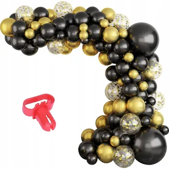 Obraz BALÓNKOVÁ GIRLANDA ČERNÉ ZLATÉ NAROZENINY 18 30 40 50 60 70 84KS + DÁREK