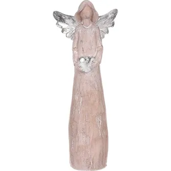 Vánoční dekorace Autronic Anděl se srdcem - figurka z polyresinu, imitace dřeva, sada 4 ks