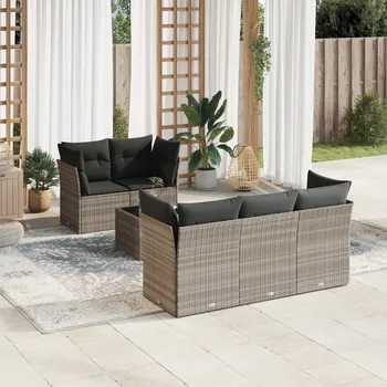 Zahradní sestava zahrada-XL 6dílná zahradní sedací souprava a podušky světle šedá polyratan 3217252