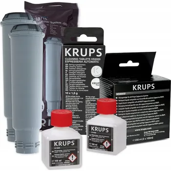 Kávovar Sada Krups - filtr KRUPS F08801 2ks, čisticí roztok Krups XS9000, odvápňovač KRUPS XS3000