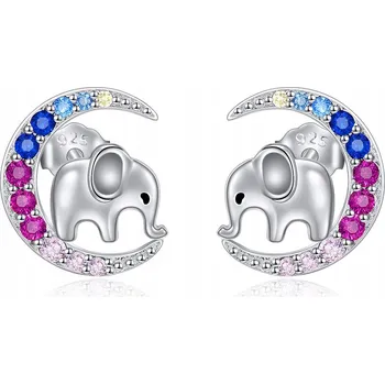 Náušnice Fraise stříbrné náušnice Slon na měsíci S925 s barevnými zirkony