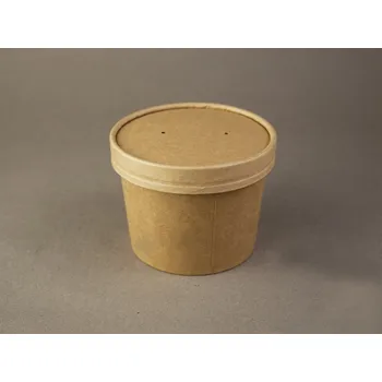 Jednorázové nádobí Papírová miska na polévku hnědá PE povrch 260 ml (8 oz), víčko ZVLÁŠŤ