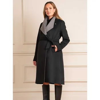 Těhotenská móda Luxusní vlněný těhotenský kabát s uvazováním Sierra Wool - černý Velikost: 2XL