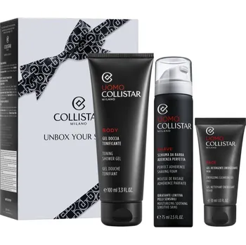 Kosmetika Collistar Uomo Collistar Uomo Perfect Adherence Shaving Foam pěna na holení pro citlivou pleť 75 ml + Collistar Uomo Toning Shower Gel sprchový gel pro muže s proteinem 100 ml + Collistar Energizing Cleansing Gel energizující čisticí gel 30 ml kosmetická 