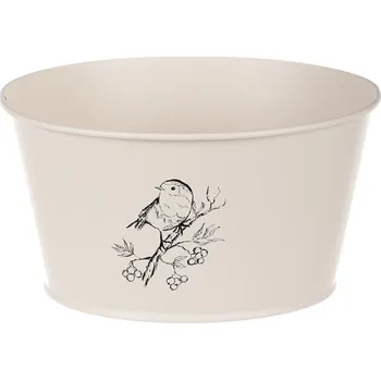 Nákupní košík Autronic Obal kovový - nízký, motiv ptáčka, barva krémová, sada 4 ks