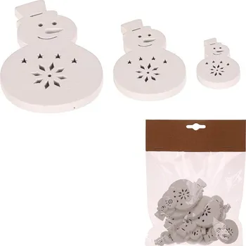 Vánoční dekorace Autronic Sněhulák - dřevěný, mix 3 vel., bílý, cena za balení (18 ks), sada 5 ks