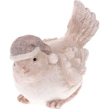 Autronic Ptáček s čepicí - figurka z polyresinu, béžový se třpytkami, sada 4 ks