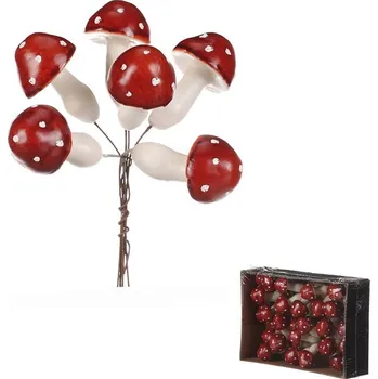 umělá květina Autronic Houby na drátku, barva červená, cena za balení (36 ks), sada 2 ks