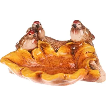 Autronic List s ptáčky - keramika, pítko, barva žluto-hnědá, sada 2 ks