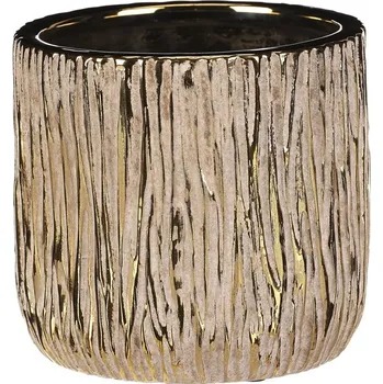 Obal na květináč Autronic Obal keramický - kulatý tvar, velký, barva zlatá, sada 2 ks