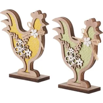 Velikonoční dekorace Autronic Kohout - dřevěná velikonoční dekorace, mix 2 barev, cena za 1 ks, sada 6 ks