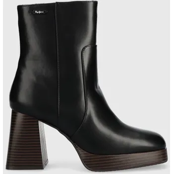 Dámské kozačky Nízké kozačky Pepe Jeans ABBA WOOD dámské, černá barva, na podpatku, PLS50494 99X, EUR 41