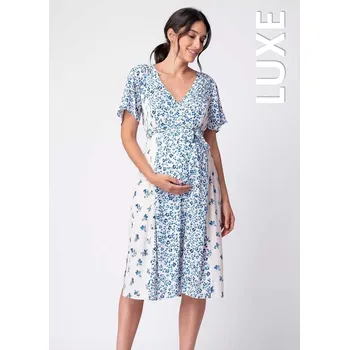 Těhotenské šaty Těhotenské a kojicí šaty Ivorie 3v1 – modrobílé s kvítky Velikost: L