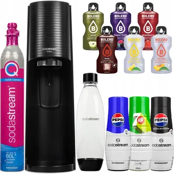 Příprava sody Výrobník Sody SodaStream Terra černý 2 lahve koncentrát + sirup Pepsi 440 ml