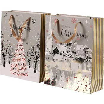 Dárková taška Autronic Taška papírová - vánoční motiv, mix 2 druhů, vel. S, cena za 1 ks, sada 24 ks