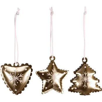 Vánoční dekorace Autronic Ozdoby kovové - závěsné, mix 3 druhů, champagne, cena za balení (12 ks), sada 12 ks