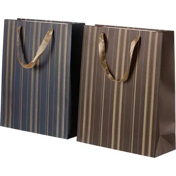 Dárková taška Autronic Taška papírová - zlaté pruhy, mix 2 barev, vel. M, cena za 1 ks, sada 24 ks