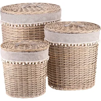 Autronic Koš proutěný - prádelní, oválný s víkem, cena za sadu 3 ks