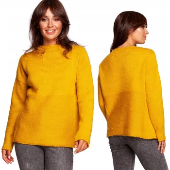 Dámský svetr OUTLET KLASICKÝ DÁMSKÝ MÓDNÍ TEPLÝ SVETR SE STOJÁČKEM ŽLUTÝ 40/42 L/XL