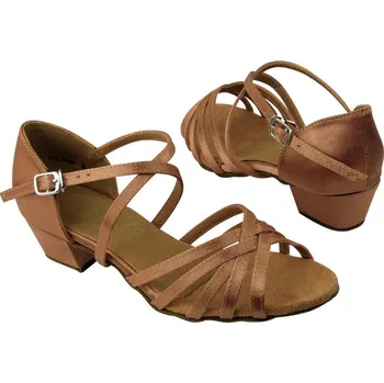 Dámské lodičky VF Dětské taneční boty VF dětské mod.1670 Tělový brown satén 3,5cm kostka - 22,5