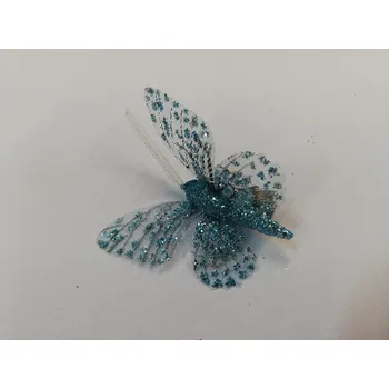 Závěsná dekorace na klip motýl 5cm - modrý třpytkovaný