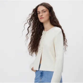 Dámský svetr Reserved - Kardigan s mašličkami - tělová - 233GV-02X - 233GV-02X-S