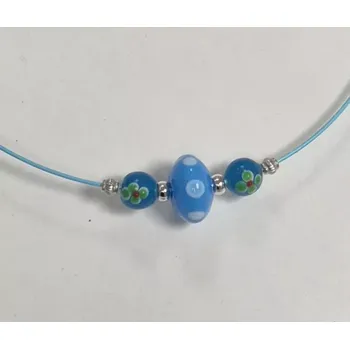 Náhrdelník Náhrdelník na lanku s vinutkami - modrá/tyrkysová/kytičky