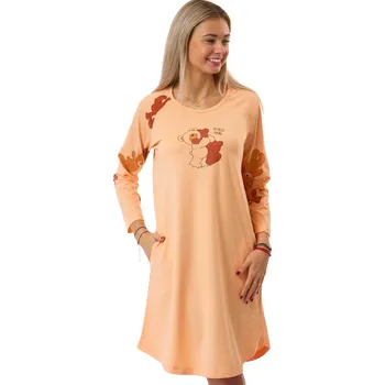 Dámské noční prádlo Meruňková noční košilka z bavlny s dlouhým rukávem a motivem plyšových medvídků, M-XXL 1C4157 oranžová m