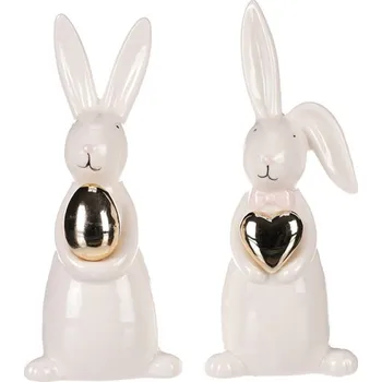 Autronic Zajíc keramický - bílý se zlatým srdcem či vejcem, cena za 1 ks, sada 4 ks