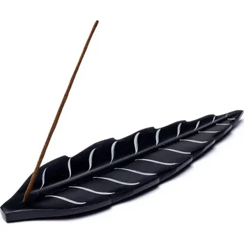 Vonná tyčinka Mani Bhadra Mani Bhadra Stojánek na vonné tyčinky Široký list černý mastek, 25 x 8 cm