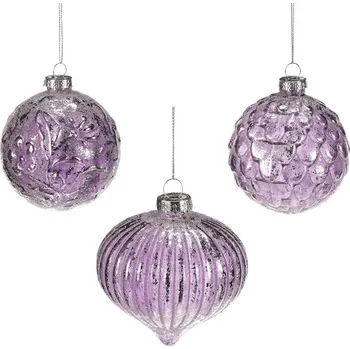 Vánoční dekorace Autronic Vánoční kulatá ozdoba - sklo, mix 3 druhů, fialová, cena za 1 ks, sada 12 ks